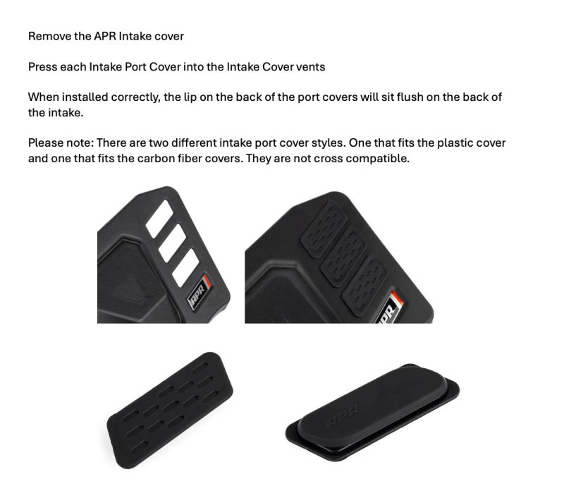 APR 22-24 Audi A3/A3 Quattro/S3/22-26 Volkswagen Golf R/GTI 2.0T Intake Port Covers - PEX CI100052-E