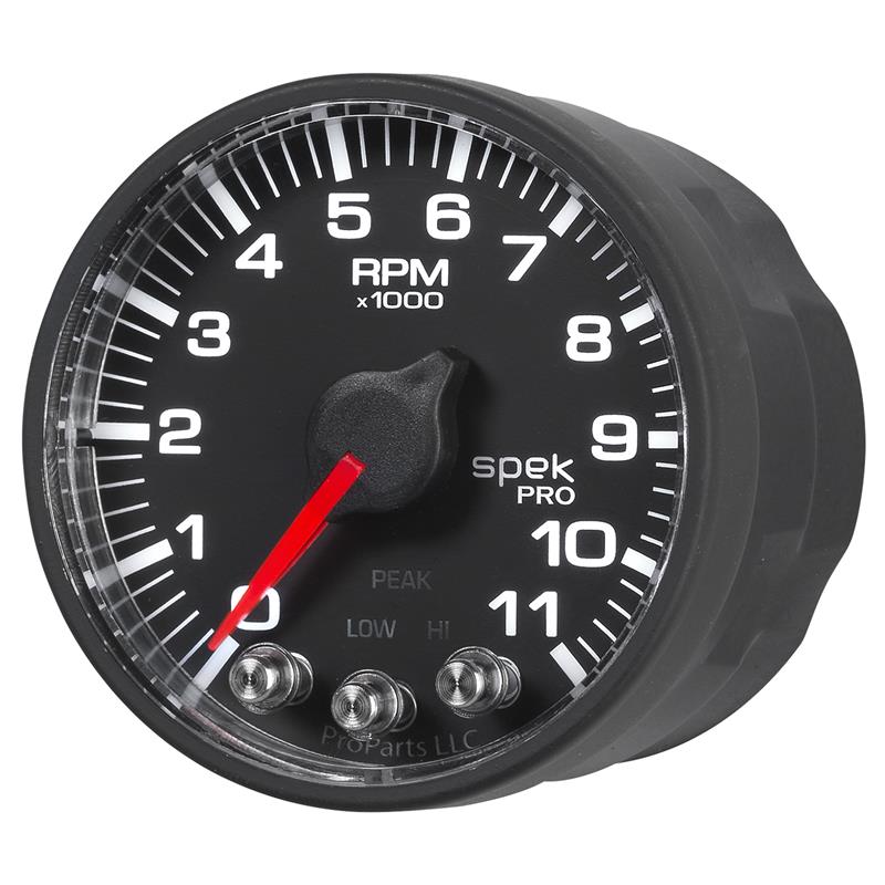 Autometer Spek-Pro Gauge Tach 2 1/16in 11K Rpm W/ Shift Light & Peak Mem - Blk/Blk P336328