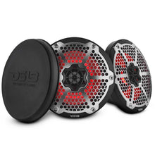 Load image into Gallery viewer, DS18 Hybrid Marine Speaker w/ Driver And RGB LEDs 8in 2-Way 350 Watts RMS 4 ohm Black w/ Covers