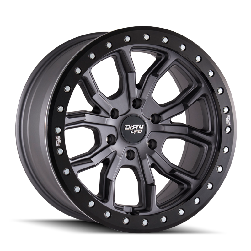 Dirty Life 9303 DT-1 17x9/6x139.7 BP/-12mm Offset/106mm Hub Matte Gunmetal Wheel - Beadlock - GTR Auto