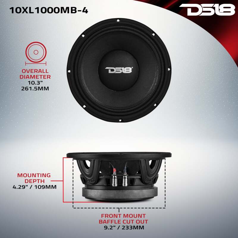DS18 10in 500 Watts RMS 4 ohm Mid-Bass Loudspeakers