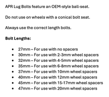 Load image into Gallery viewer, APR Lug Bolts - Use w/20mm Spacers - 47mm - Black (Set of 10) MS100186