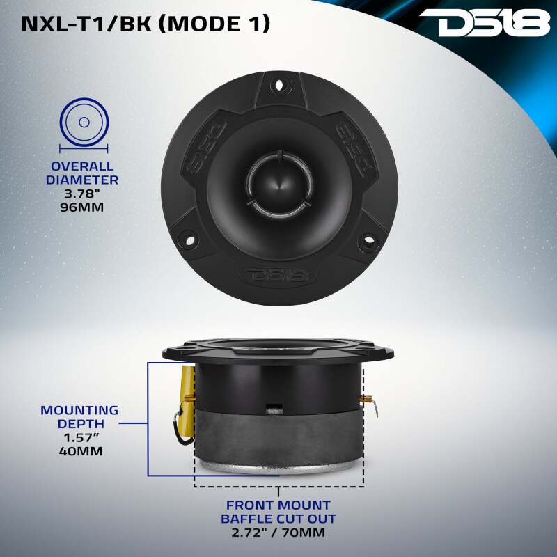 DS18 3.8in 120 Watts RMS 4 ohm 1in Aluminum Vc Super Bullet Tweeter Black