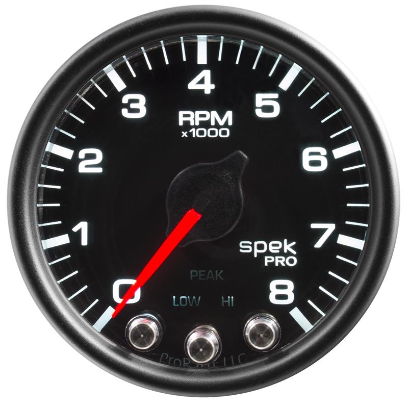 Autometer Spek-Pro Gauge Tach 2 1/16in 11K Rpm W/ Shift Light & Peak Mem - Blk/Blk P336328