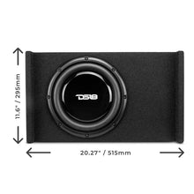 Load image into Gallery viewer, DS18 Single 10in Shallow Subwoofer and Enclosure 300 Watts RMS Downfiring Sealed Black Carpet