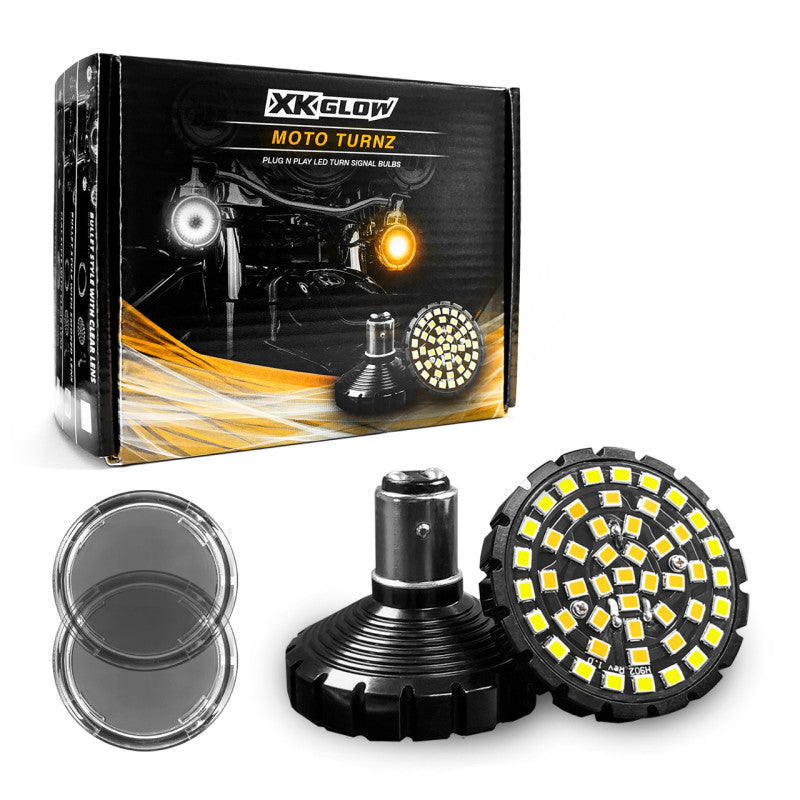 XK Glow Motorcycle Front LED Turn Signal Kit - Flat Style Smoked Lenses XK1157F-WA-S