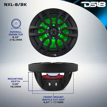 Load image into Gallery viewer, DS18 NXL Series Coaxial Marine Speakers w/ RGB Lights 8in 2-Way 125 Watts RMS 4 ohm Black