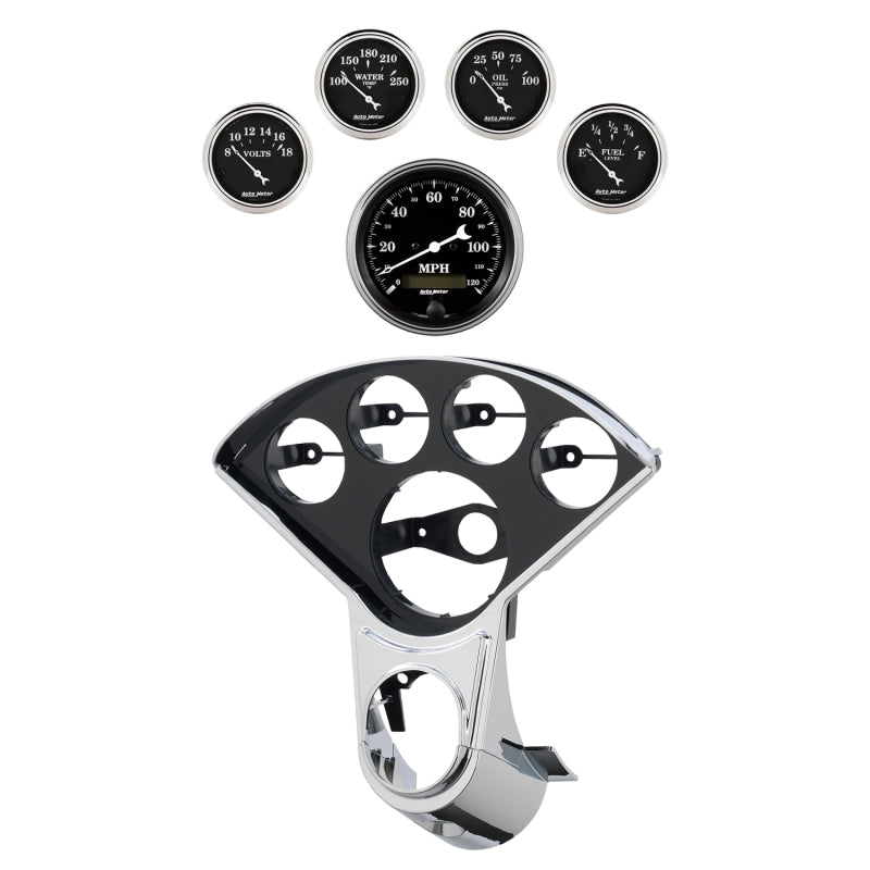 Autometer Old Tyme Black Direct Fit Dash Kit 55-59 Chevy Truck (1 x 3-3/8in. / 4 x 2-1/16in.) 2208-07