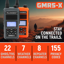 Load image into Gallery viewer, Rugged Radios GMR5-X - 5W GMRS Handheld Radio - Waterproof w/ XL Battery - 2 Pack - Orange