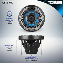 Load image into Gallery viewer, DS18 Hybrid Marine Speaker w/ Driver And RGB LED 6.5in 2-Way 250 Watts RMS 4 ohm Crbn Fiber w/ Cover