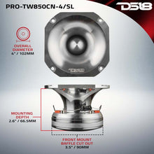 Load image into Gallery viewer, DS18 4in Super Bullet Tweeter Neodymium 250 Watts RMS 1.5in PEI Vc 4 ohm Silver