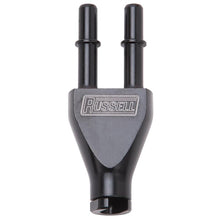 Load image into Gallery viewer, Russell Adapter Y-Block 3/8in Sae Quick Disconnect Female To 2X 3/8in Sae Qd Male Blk Anodized