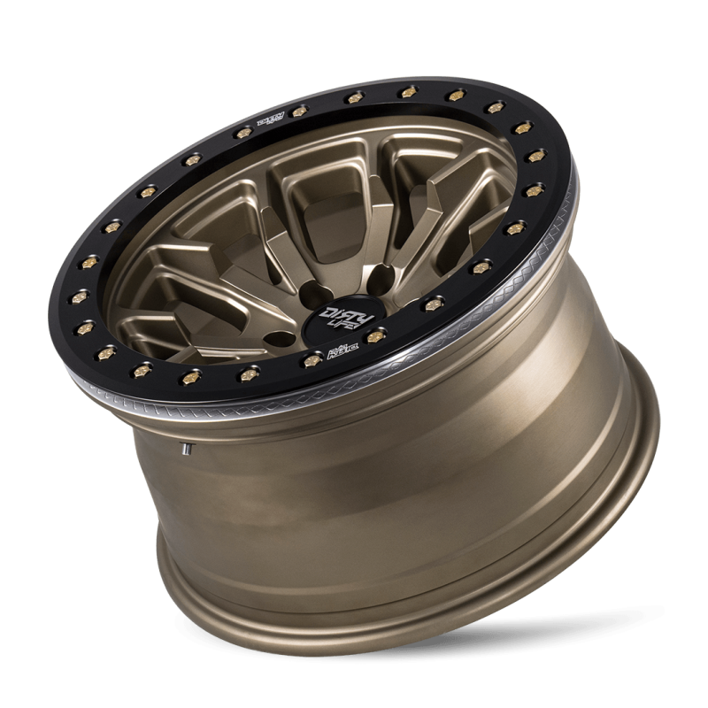 Dirty Life 9303 DT-1 17x9 / 5x127 BP / -38mm Offset / 78.1mm Hub Satin Gold Wheel - Beadlock - GTR Auto