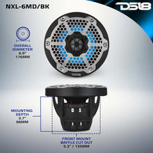 Load image into Gallery viewer, DS18 Hybrid Marine Speaker w/ Driver And RGB LEDs 6.5in 2-Way 250 Watts RMS 4 ohm Black w/ Covers