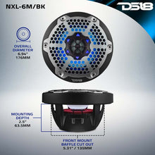 Load image into Gallery viewer, DS18 NXL-M Series Spkr w/ RGB LED Lights 6.5in 2-Way 100 Watts RMS 4 ohm Blk Grill Detached w/ Cover