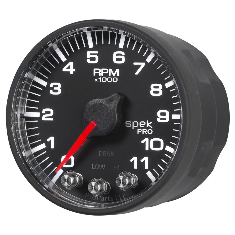 Autometer Spek-Pro Gauge Tach 2 1/16in 11K Rpm W/ Shift Light & Peak Mem - Blk/Blk P336328