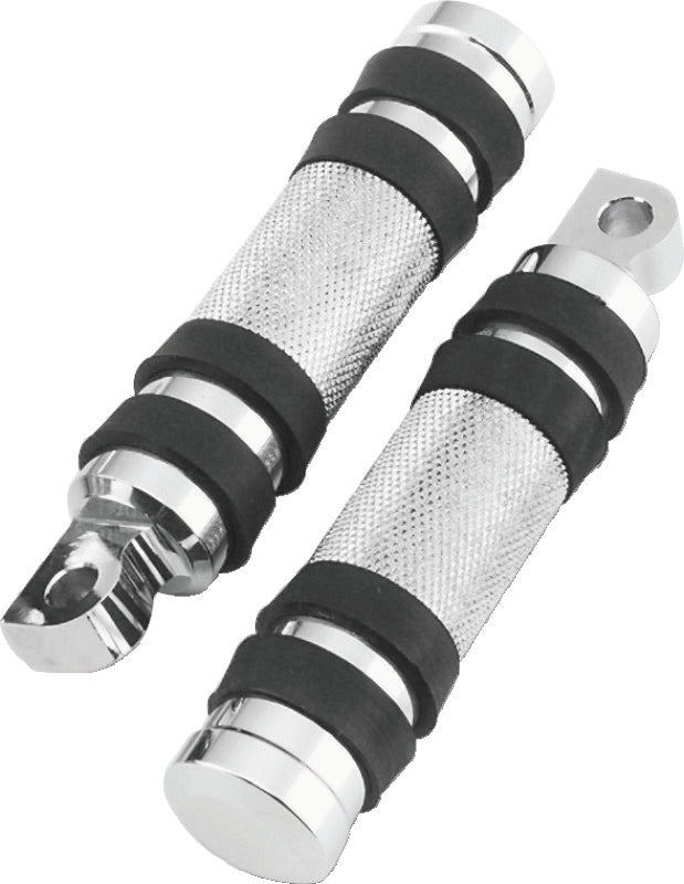 Bikers Choice Big Twin & XL Chrome Knurled Male Mount Footpegs W/Rubber Bands Pr.