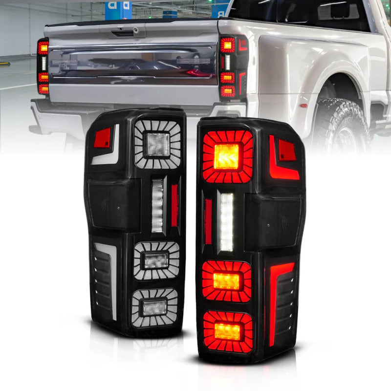 ANZO 23-26 Ford Super Duty LED Tail Light Seq Signal- Black Full- Pair 311492X