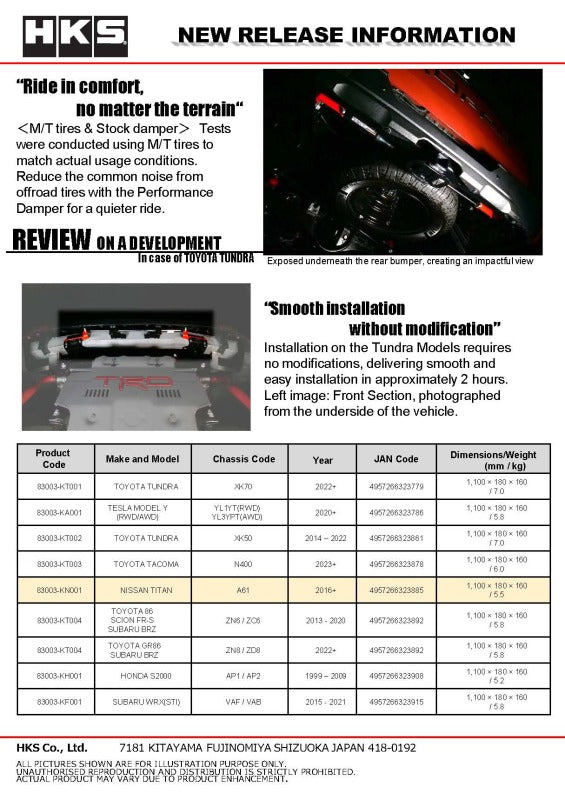 HKS Performance Damper for 2016+ Titan 83003-KN001