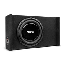 Load image into Gallery viewer, DS18 Single 10in Shallow Subwoofer and Enclosure 300 Watts RMS Downfiring Sealed Black Carpet