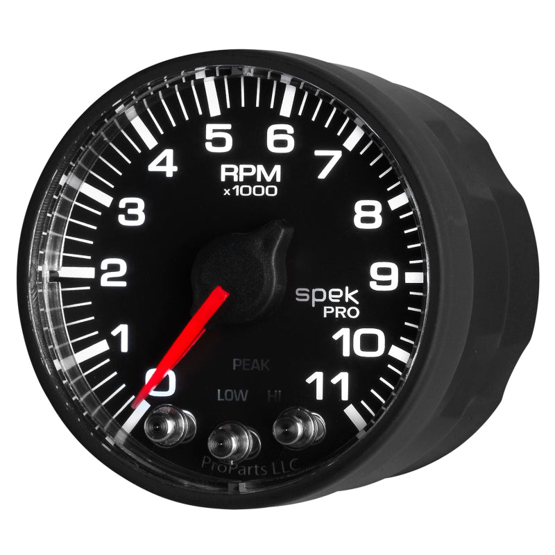 Autometer Spek-Pro Gauge Tach 2 1/16in 11K Rpm W/ Shift Light & Peak Mem - Blk/Blk P336328