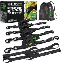 Load image into Gallery viewer, Rhino USA Retractable Ratchet Straps (2Pk 1Inx10Ft) Black