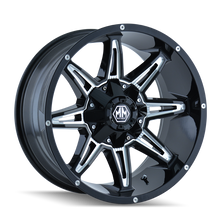 Load image into Gallery viewer, Mayhem 8090 Rampage 20x9 / 8x165.1 BP / 18mm Offset / 130.8mm Hub Gloss Black Milled Wheel