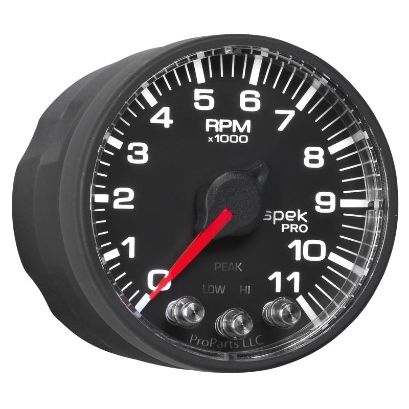 Autometer Spek-Pro Gauge Tach 2 1/16in 11K Rpm W/ Shift Light & Peak Mem - Blk/Blk P336328