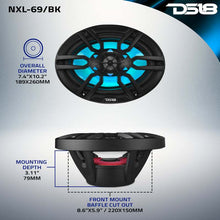 Load image into Gallery viewer, DS18 NXL Series Coaxial Marine Speaker w RGB Lights 6x9in 2-Way 125 Watts RMS 4 ohm Black w Cover