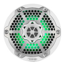Load image into Gallery viewer, DS18 Hybrid Marine Speaker w/ Driver And RGB LEDs 6.5in 2-Way 250 Watts RMS 4 ohm White w/ Covers