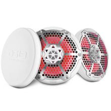 Load image into Gallery viewer, DS18 Hybrid Marine Speaker w/ Driver And RGB LEDs 8in 2-Way 350 Watts RMS 4 ohm White w/ Covers