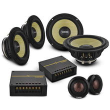 Load image into Gallery viewer, DS18 Dlx Qlty 6.5in+3.5in+2.2in 3-Way 180 Watt RMS 4 ohm Ylw Straw + Composite Foam Cone Neodymium