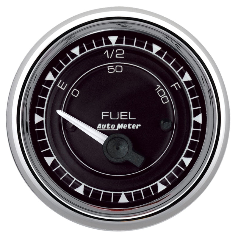 AutoMeter Chrono 2-1/16in 0E 240E-33F Ohm Electric Fuel Level Gauge - Chrome 9716
