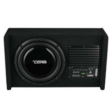 Load image into Gallery viewer, DS18 Single 10in Shallow Subwoofer &amp; Enclosure 300 Watt RMS Downfiring Sealed Black Carpet Amplified