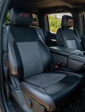 Load image into Gallery viewer, PRP 2021+ Ford 150/ 2023+ SuperDuty Front Seat Covers (Pair) - Black w/ Red Stich