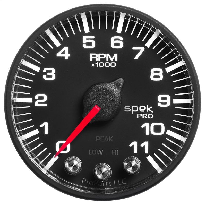 Autometer Spek-Pro Gauge Tach 2 1/16in 11K Rpm W/ Shift Light & Peak Mem - Blk/Blk P336328
