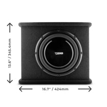 Load image into Gallery viewer, DS18 Single 10in Shallow Subwoofer and Enclosure 350 Watts RMS Amplified Sealed Black Carpet