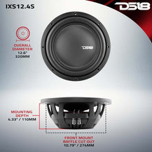 Load image into Gallery viewer, DS18 12in 800 Watts RMS 4 ohm SVC Shallow Mount Fiber Glass Subwoofer IXS Series