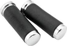 Load image into Gallery viewer, Bikers Choice Chrome / Leather 1 Inch Grips Universal Pr