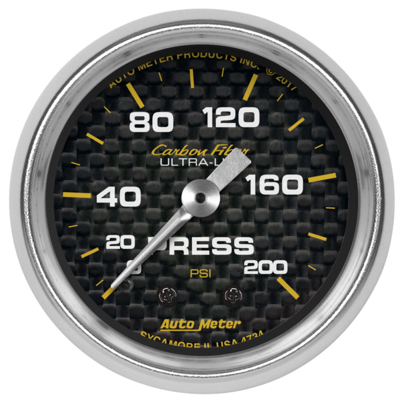Autometer Carbon Fiber 2-1/16in Mechanical 0-200 PSI Pressure Gauge 4734