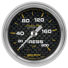 Load image into Gallery viewer, Autometer Carbon Fiber 2-1/16in Mechanical 0-200 PSI Pressure Gauge 4734