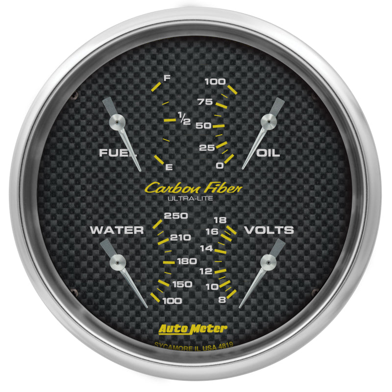 AutoMeter Carbon Fiber Quad Gauge 5in. 0 Ohm (E) - 90 Ohm (F) Electric 4819