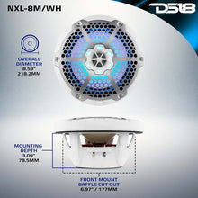 Load image into Gallery viewer, DS18 NXL-M Series Speaker w/ RGB LED Lights 8in 2-Way 125 Watts RMS 4 ohm White w/ Cover