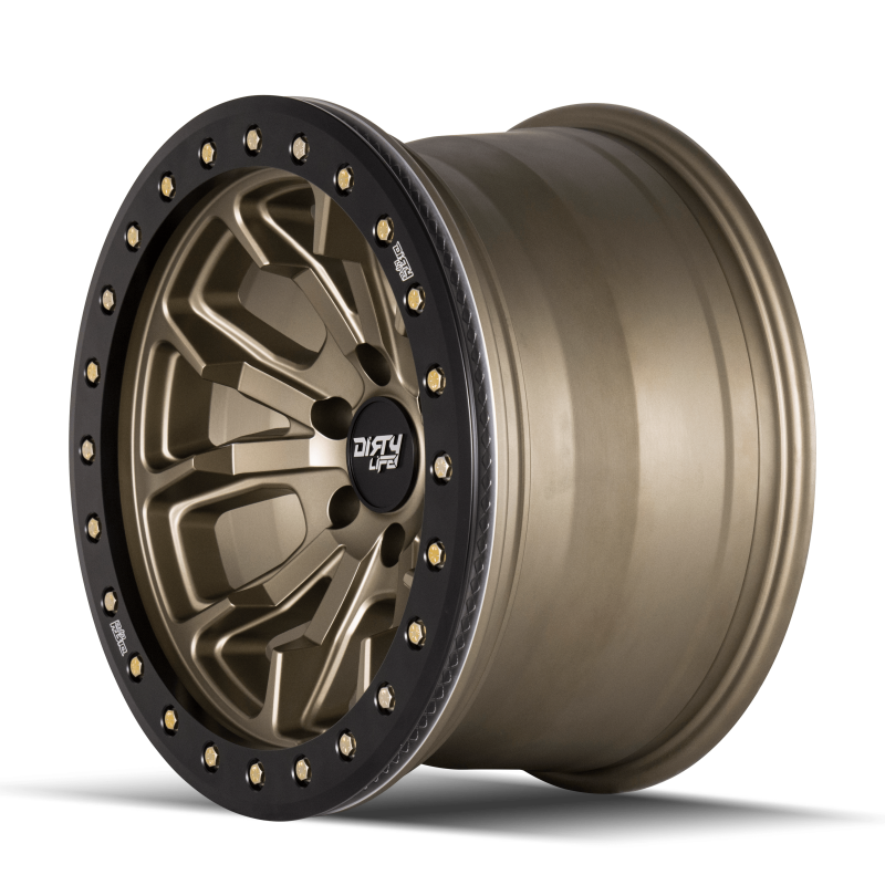 Dirty Life 9303 DT-1 17x9 / 6x139.7 BP / -12mm Offset / 106mm Hub Satin Gold Wheel - Beadlock - GTR Auto