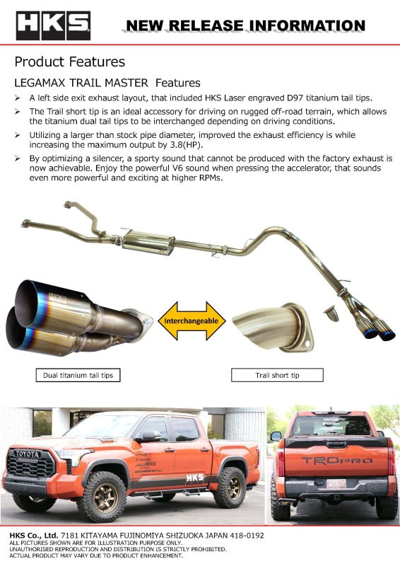 HKS LEGAMAX TRAIL MASTER 2022TUNDRA AXLEBACK 31021-BT002