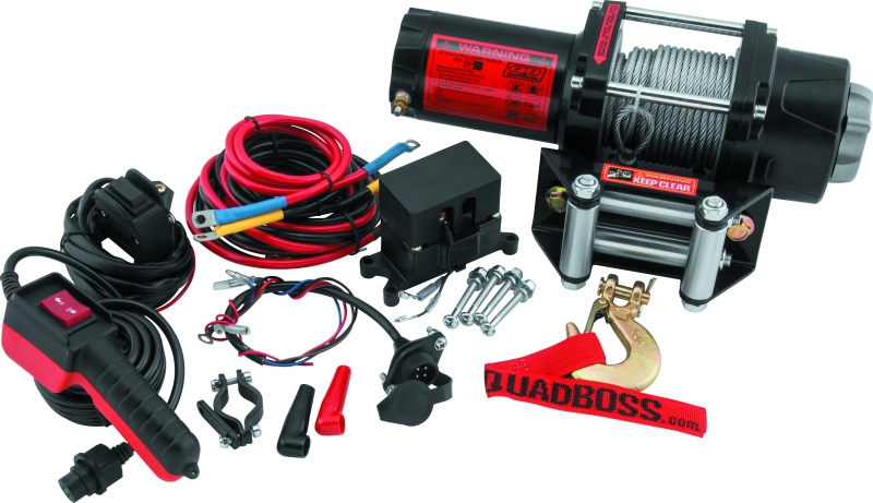QuadBoss Winch Kit - 39ft x 3/16in Cable - 3hp - Roller Fairlead - Wired Remote - 2500lb