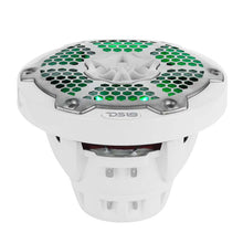 Load image into Gallery viewer, DS18 Hybrid Marine Speaker w/ Driver And RGB LEDs 6.5in 2-Way 250 Watts RMS 4 ohm White w/ Covers