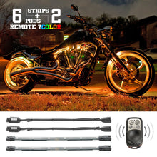 Load image into Gallery viewer, XK Glow Flex Strips 7 Color LED Accent Light Motorcycle/ATV (6xCompact Pods + 2x10In) XK034015