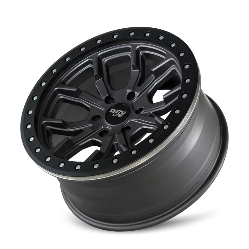 Dirty Life 9303 DT-1 17x9/5x127 BP/-38mm Offset/78.1mm Hub Matte Gunmetal Wheel - Beadlock - GTR Auto