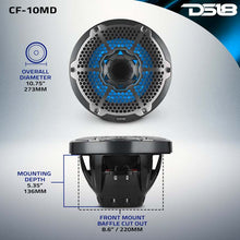 Load image into Gallery viewer, DS18 Hybrid Marine Speakers w/ Driver And RGB LED 10in 2-Way 450 Watts RMS 4 ohm Crbn Fiber w/ Cover